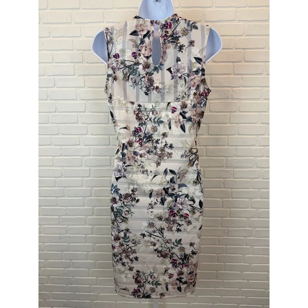 Venus Floral Sheath Dress Ivory Multi Sleeveless Small - Picture 2 of 4